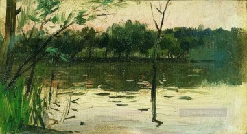 Artworks in 150 Subjects Painting - landscape with pink sunset Isaac Levitan river